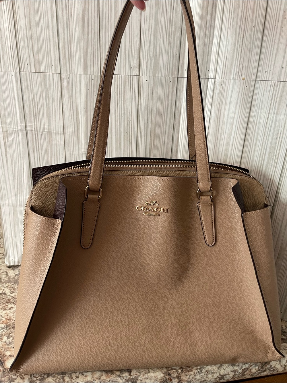Coach Beige Leather Tote with Gold Hardware
